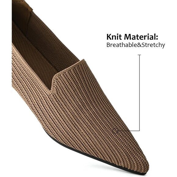 Brown Faux Suede Slip-On Knit Ballet Flats for Dressy Casual Office Work - Picture 2 of 8